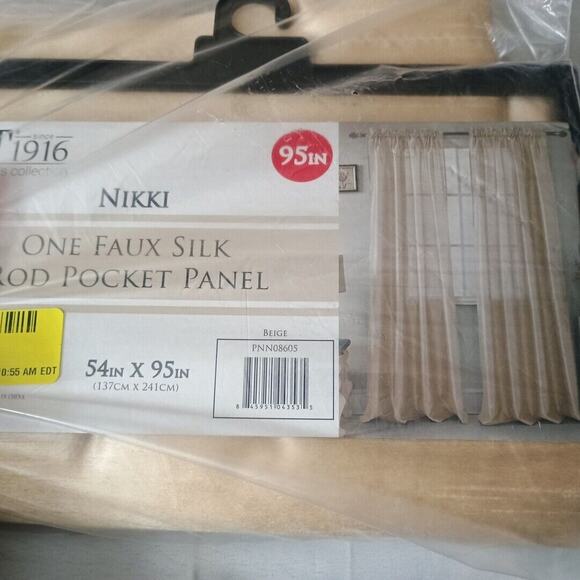 Nikki Faux Silk Rod Pocket Curtain Panel 54x95 Beige - Picture 1 of 1